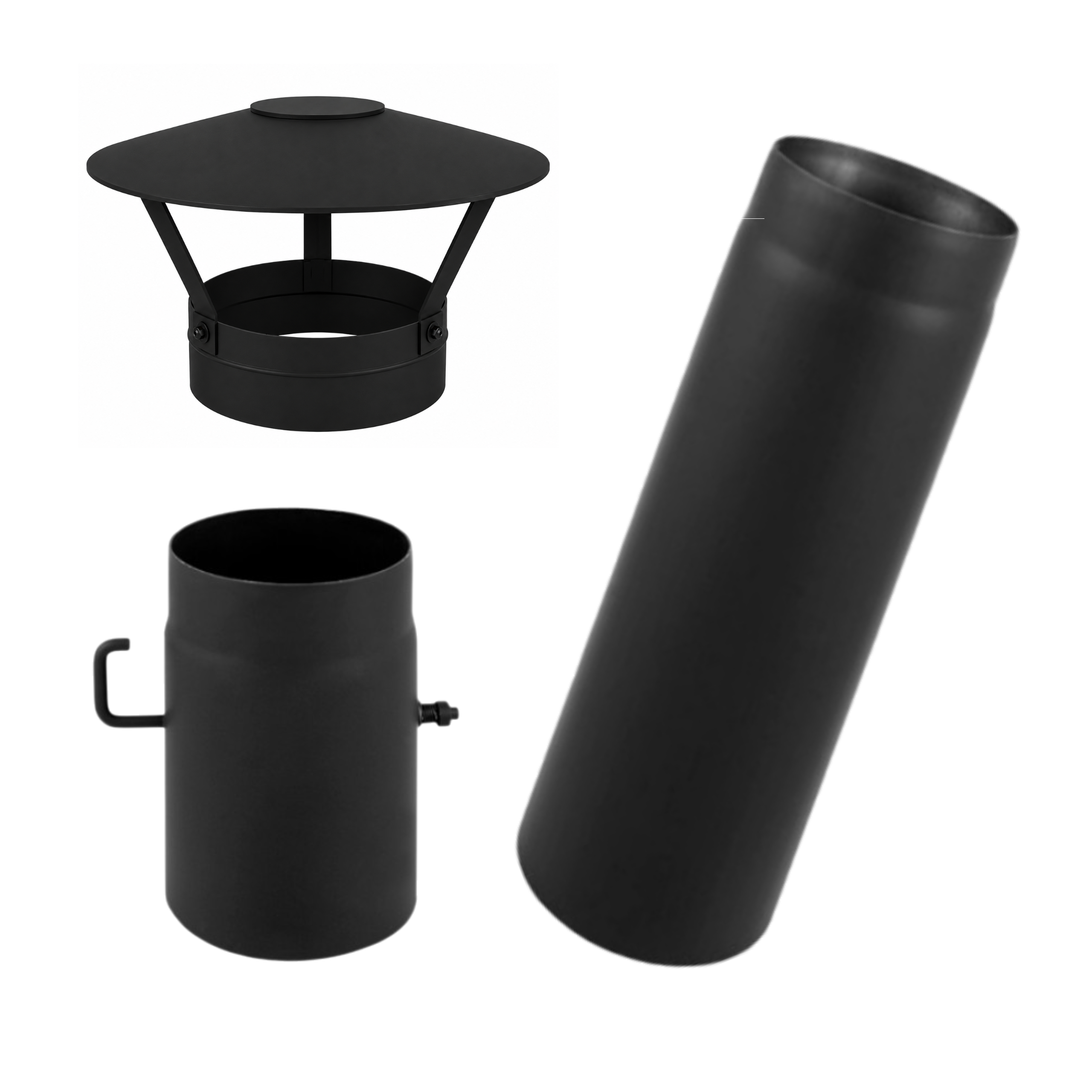 Drosselklappe Schieber 150 mm + 1m Rohr + Regenhutt schwarz